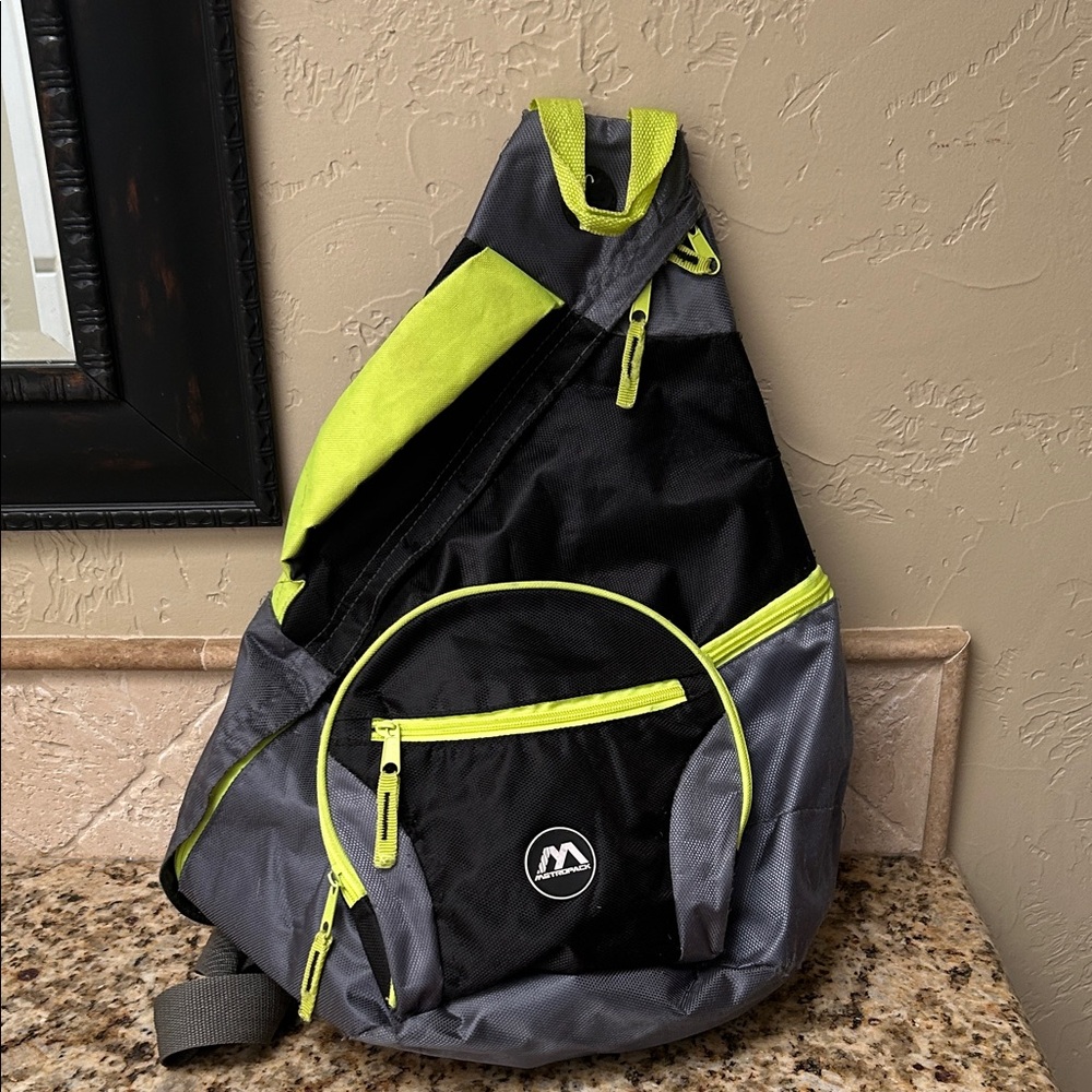 Neon Accented Black and Gray Sling Backpack